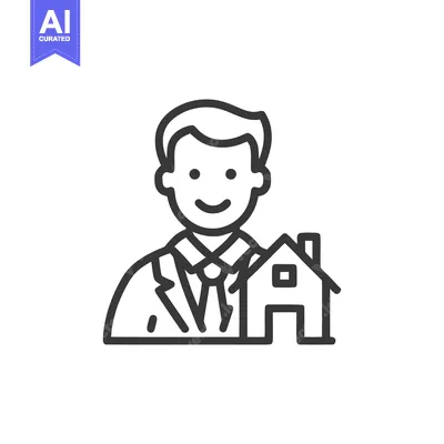 Aset premium populer: Real Estate Agent Icon: Smiling Man with House Outline, Vector Illustr