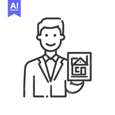 Aset premium populer: Real Estate Agent Holding House Icon, Minimalist Line Art Illustration