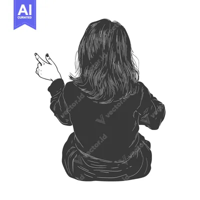 Aset desain premium: Rear View of a Girl With Long Hair, Pointing Upwards