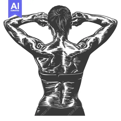 Aset premium populer: Rear View of a Muscular Female Figure with Arms Raised