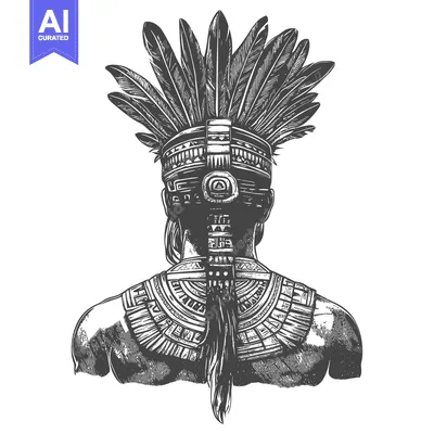 Rear View of an Indigenous Person Wearing Elaborate Headwear and Jewel
