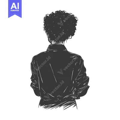 Aset desain premium: Rear View of a Woman with Curly Hair