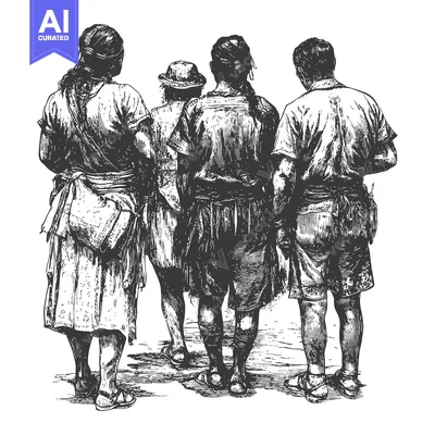 Aset premium populer: Rear View of Four People Walking, Hand-Drawn Sketch