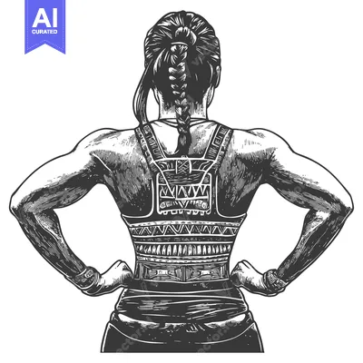 Rear View of Muscular Woman with Braided Hair Wearing a Sports Bra