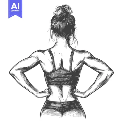 Rear View Sketch of a Muscular Woman in Athletic Wear