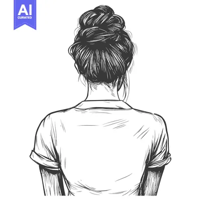 Aset desain premium: Rear View Sketch of a Woman with a Bun Hairstyle
