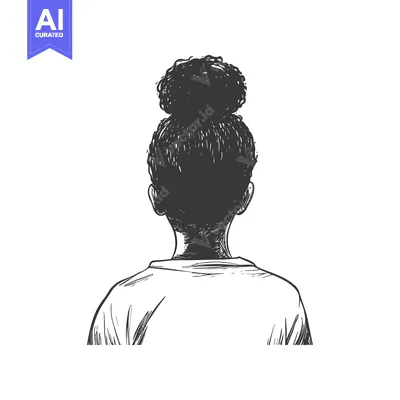 Aset premium populer: Rear View Sketch of a Woman with Curly Hair in a Bun
