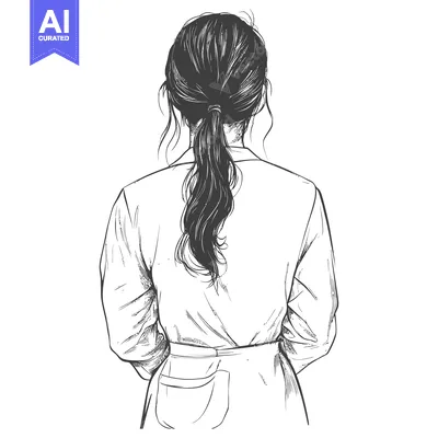 Popular premium asset: Rear View Sketch of a Woman with Long Hair in a Ponytail