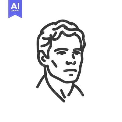 Premium design asset: Minimalist Line Art Portrait of a Young Man with Wavy Hair