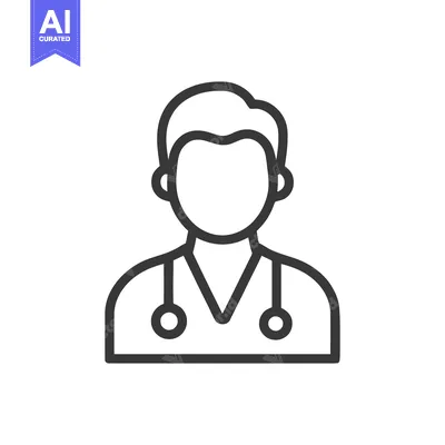 Aset desain premium: Minimalist Doctor Icon: Faceless Figure with Stethoscope in Bold Outli