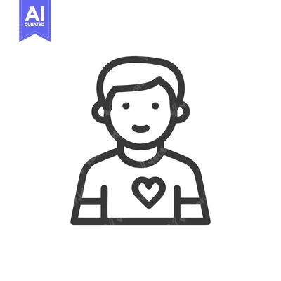 Aset premium populer: Minimalist Icon of a Boy with Heart T-Shirt, Love Symbol