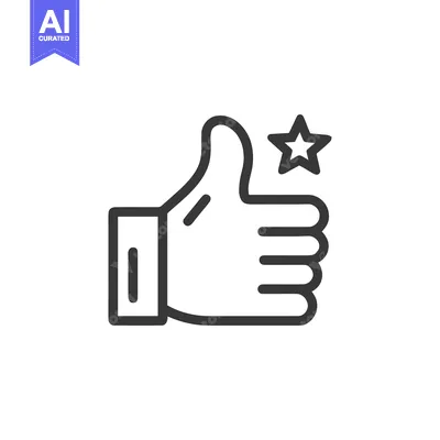 Thumbs Up Icon with Star, Outline Style, Positive Feedback Symbol