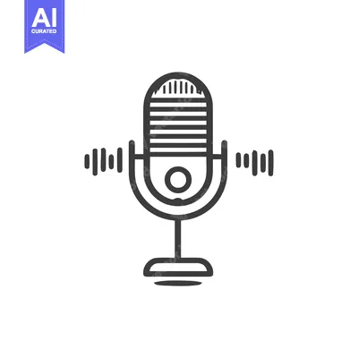 Minimalist Microphone Icon with Sound Waves on White Background