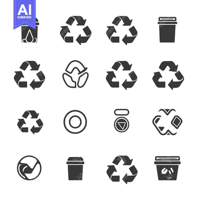 Recycling Symbols and Trash Cans Icon Set