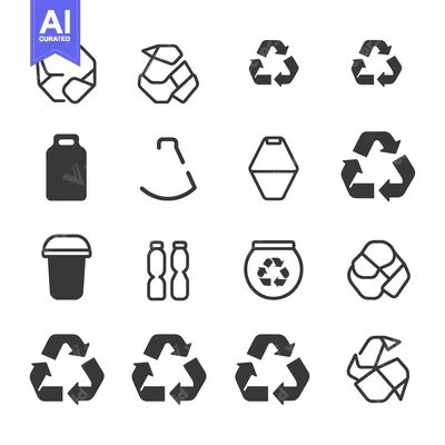 Recycling Symbol Set with Various Representations of Reusable Material