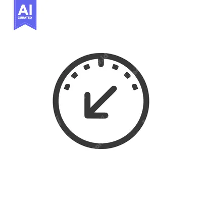 Aset desain premium: Minimalist Clock Icon with Arrow Pointing Down-Left, Isolated on White