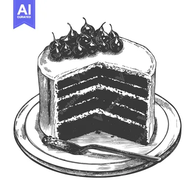 Detailed artistic drawing of a multi layered cake with cherries