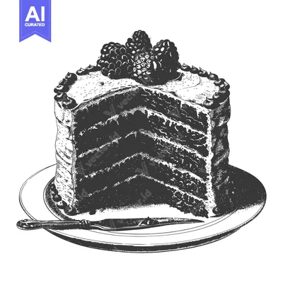 Aset premium populer: A Detailed Illustrated Cake Slice Placed On White Serving Plate
