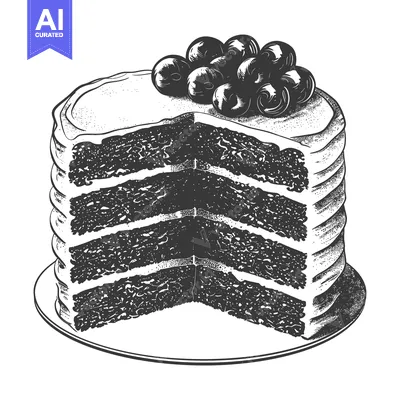 Premium design asset: A layered cake slice topped with several dark fruits on a plate