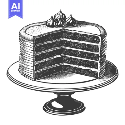 Aset premium populer: A layered cake with frosting and decorations presented on a stand