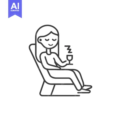 Aset premium populer: Minimalist Icon: Woman Relaxing in Chair with Wine, Sleepy Mood