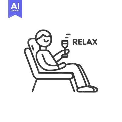 Premium design asset: Relaxing Icon: Man Lounging with Wine, Minimalist Line Art
