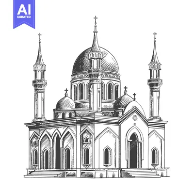 Detailed black and white architectural drawing of a grand building
