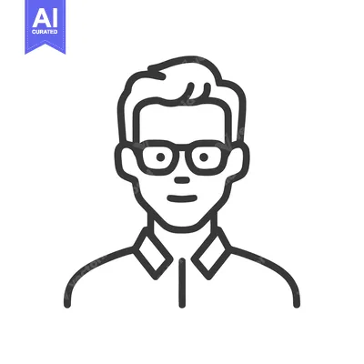 Aset desain premium: Minimalist Icon of a Man with Glasses and Collared Shirt