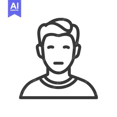 Aset desain premium: Minimalist Portrait Icon: Man with Short Hair and T-Shirt, Outline Sty