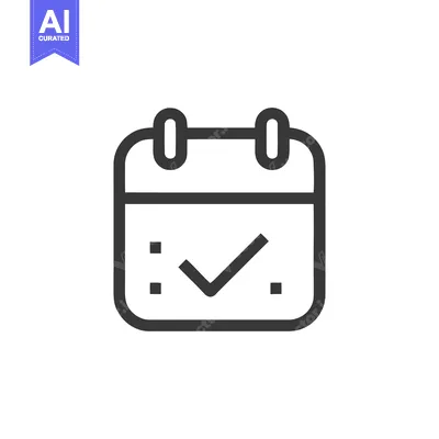 Aset desain premium: Minimalist Calendar Icon with Checkmark, Rounded Corners, Dark Gray on