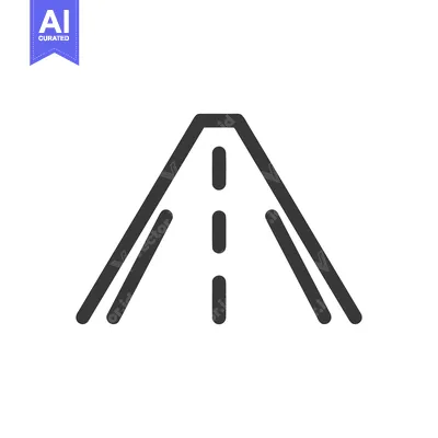 Aset desain premium: Minimalist Road Icon: Perspective View with Dashed Center Line on Whit