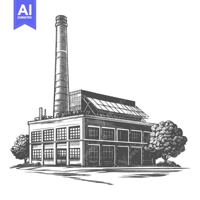 Premium design asset: An industrial factory with a tall chimney and trees surrounding it