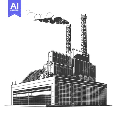 A large factory building with smokestacks emitting clouds of smoke