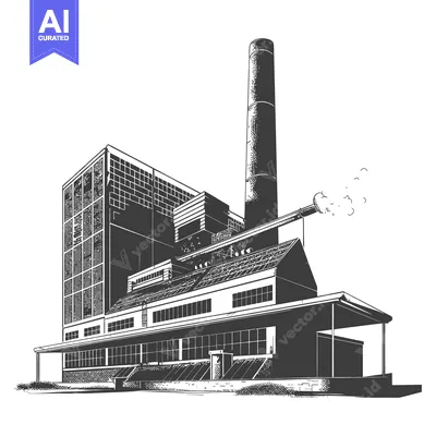 An Illustration Depicting an Industrial Complex with a Large Chimney