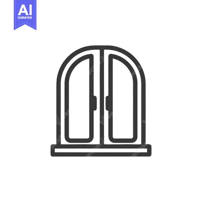 Aset desain premium: Minimalist Arched Window Icon, Dark Outline on White Background