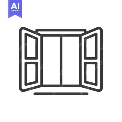 Aset desain premium: Open Window Icon: Symmetrical Design with Thick Outline on White Backg