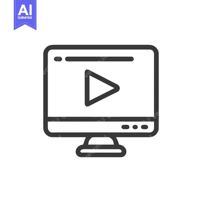 Aset desain premium: Minimalist Monitor Icon with Play Button, Dark Gray Outline on White B