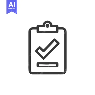Aset desain premium: Minimalist Clipboard Icon with Check Mark, Dark Gray on White Backgrou