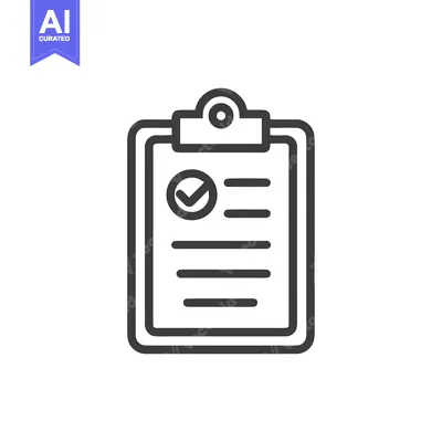 Aset desain premium: Completed Checklist on Clipboard Icon, Dark Outline, White Background