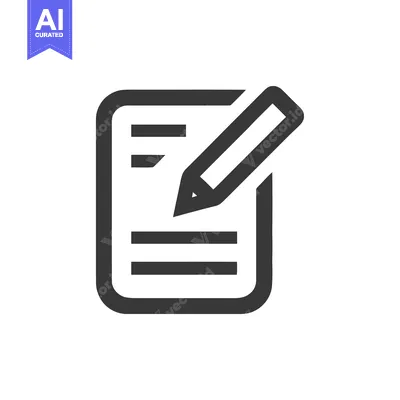 Aset desain premium: Writing Icon: Pencil on Document with Lines, Dark Gray
