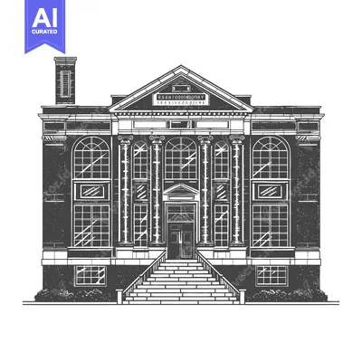 Popular premium asset: A detailed black and white architectural illustration of a grand build