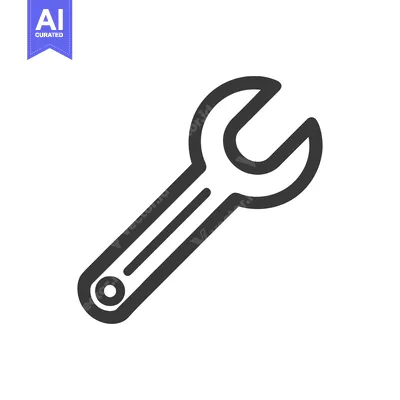 Aset desain premium: Minimalist Spanner Icon: Bold Outline on White Background, Repair Tool