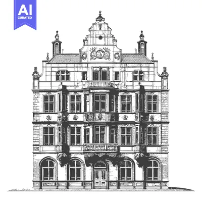 A Detailed Black and White Illustration of a Tall Building Structure