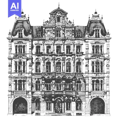 An elaborate illustration of a detailed facade of a building