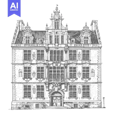 Premium design asset: A detailed illustration showcasing a large classical style building fa