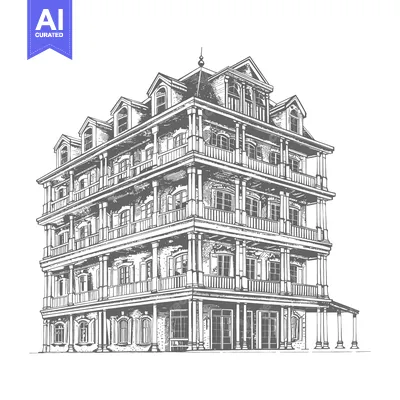 A detailed illustration of a tall multi story building structure