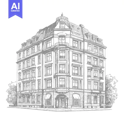 Aset desain premium: A Detailed Architectural Illustration of a Classic European Building