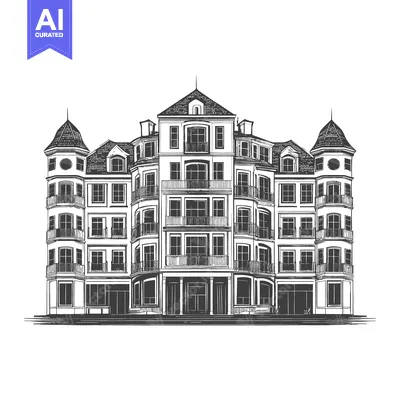 Architectural illustration depicting an elaborate building with balcon