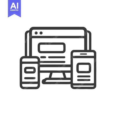 Responsive Design Icon: Desktop, Mobile Phones, Website Outline
