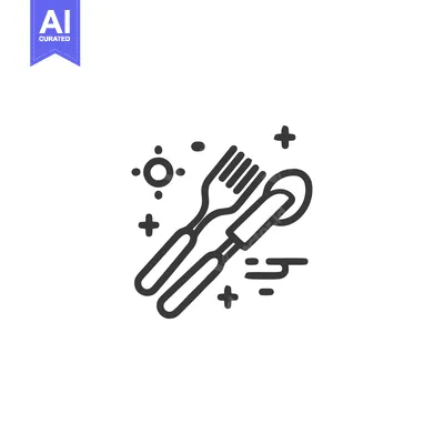 Minimalist Cutlery Icon: Fork, Knife, and Spoon with Decorative Elemen